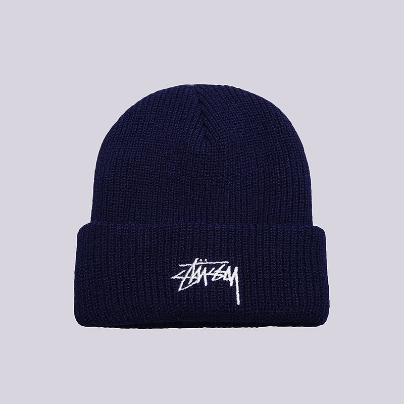  синяя шапка Stussy Stock HO17 Cuff Beanie 132858-light navy - цена, описание, фото 1